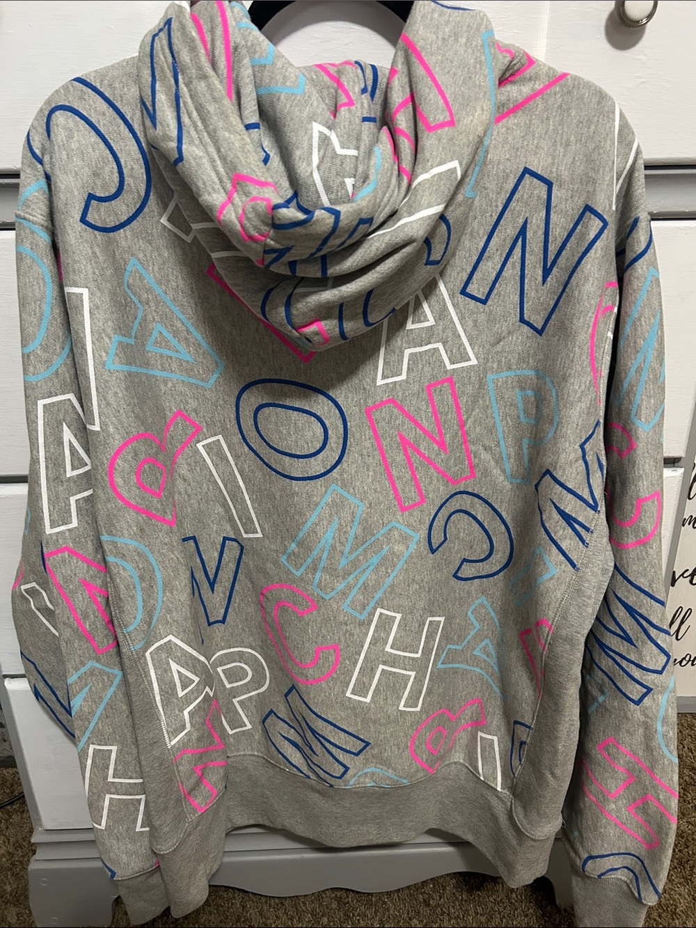 Champion Reverse Weave Gray Hoodie Lettering Print Size XL Streetwear - Picture 3 of 3